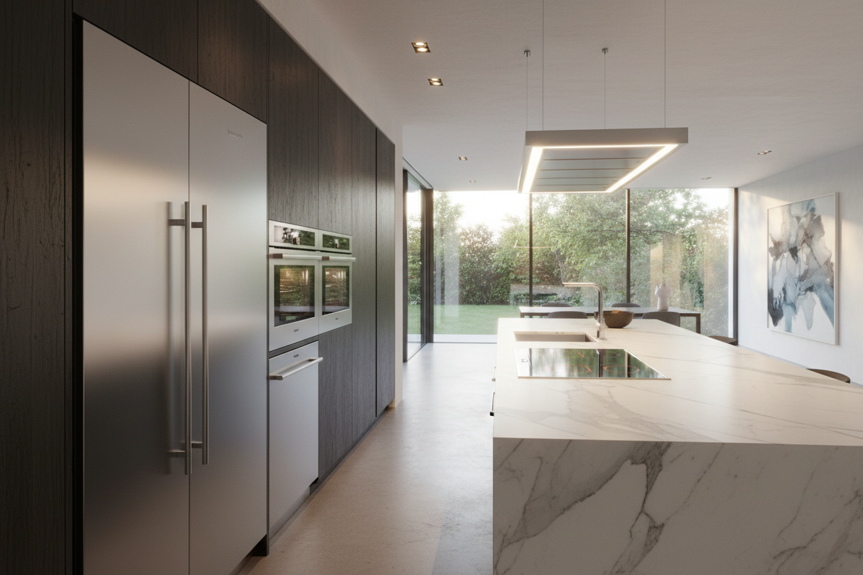 Premium KitchenAid appliance lineup in a luxury home